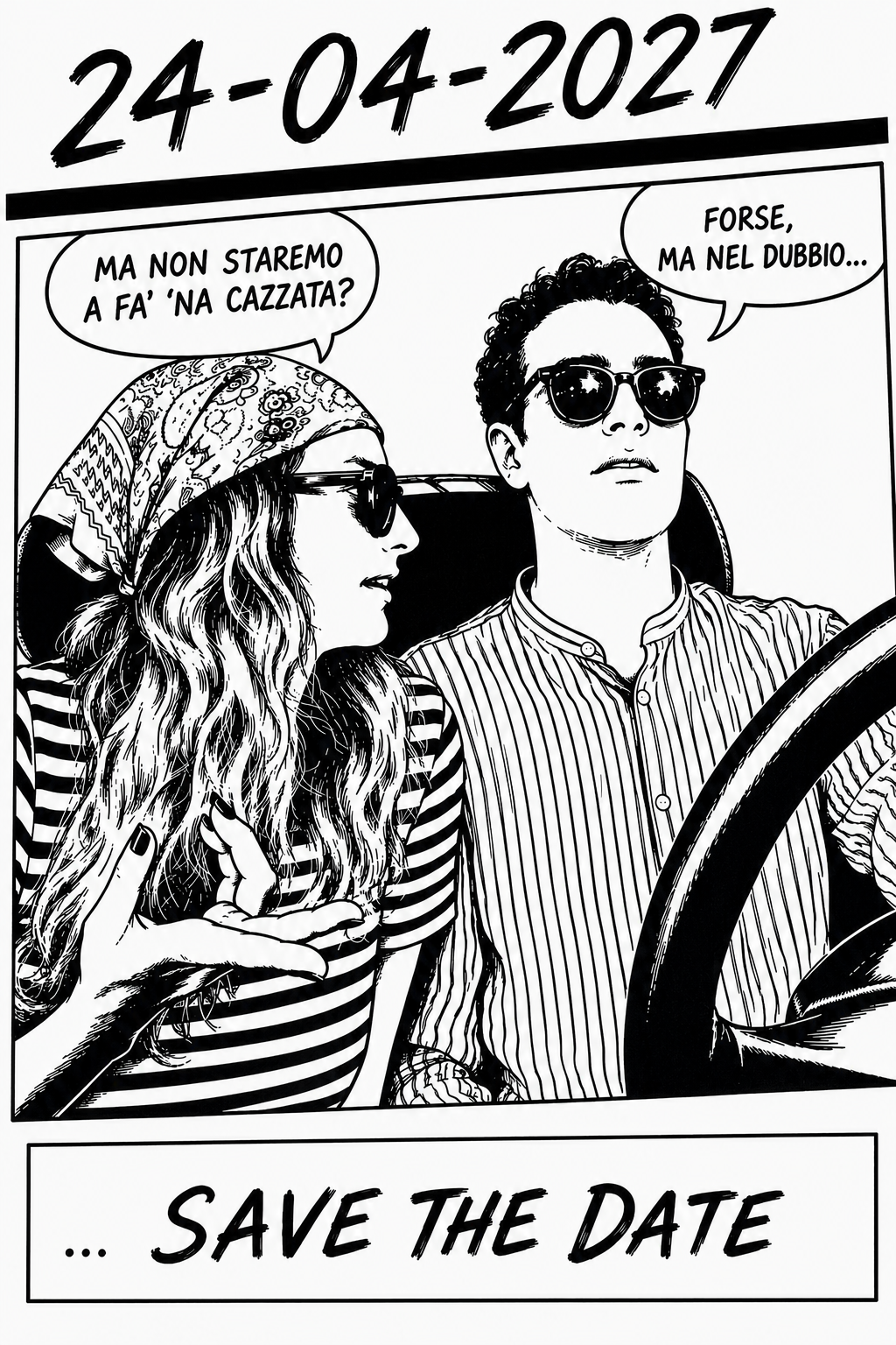 Save the date di Roberta e Luigi in stile fumetto